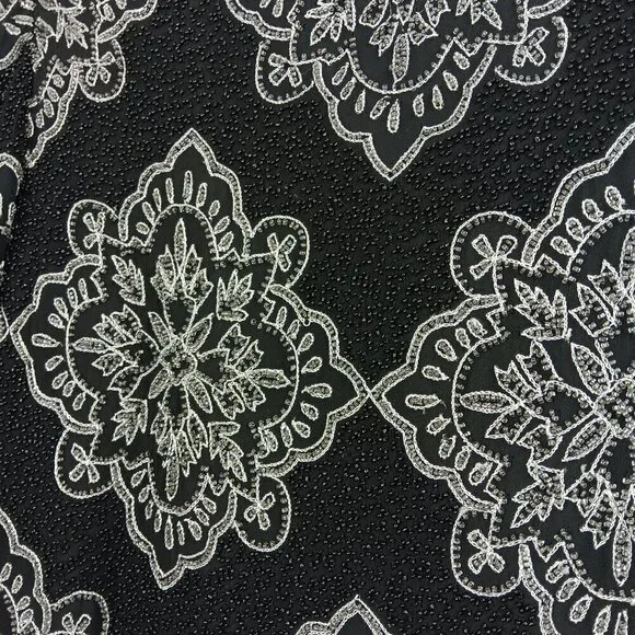 ADRIANNA PAPELL Vintage Beaded Dress-up Jacket Womens Size L Black Silk - Picture 3 of 4